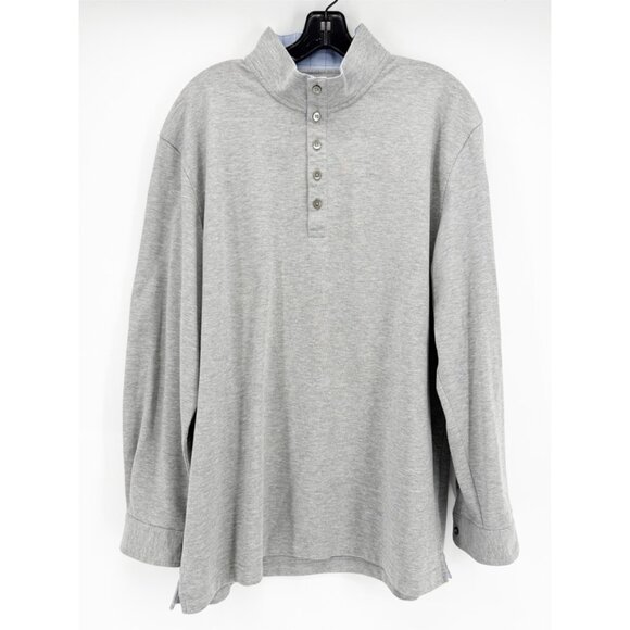 Threadwize Mens 100% Cotton Gray Polo LSV 1/4 Button Down Shirt Sz XL - Picture 9 of 9